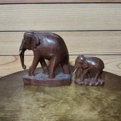 木製象の置物セット 大小