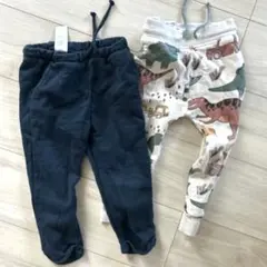 キッズ ロングパンツ 2本セット 恐竜柄 無地のサムネイル