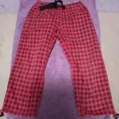 赤黒チェックパンツとデニムショートパンツセット