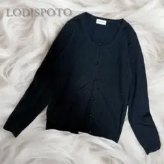 ロディスポット　ニットカーディガン　長袖　薄手　パールボタン　黒　M