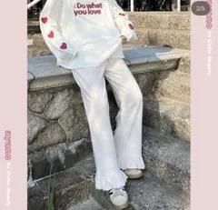 しまむら　ayanoコラボ　フリル裾パンツ ホワイト　L 新品タグ付き