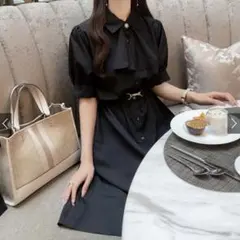 GRL スカーフタイビットベルト付きフレアワンピース[cc21]