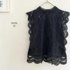 INGNI スカラップレースノースリーブトップスブラック4501
