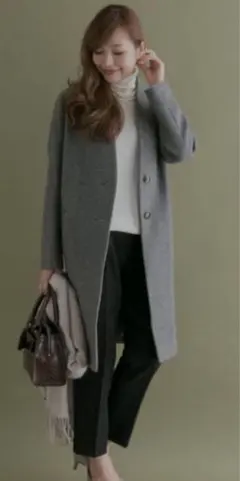 美品　アーバンリサーチロッソ　フリーサイズ　Vネックノーカラーコート　グレー