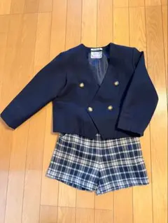 ネイビー ジャケット チェックショートパンツ