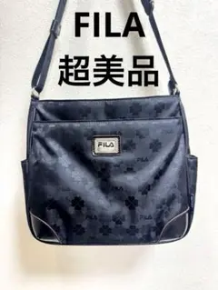 ほぼ未使用 FILA フィラ 花柄 ショルダーバッグ ブラック×パープル 多収納