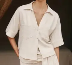 試着のみ ZARAリネン混 ショートスリーブシャツ 半袖