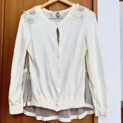 Kaon カオン 肩パールリボン カーディガン 白 フリー