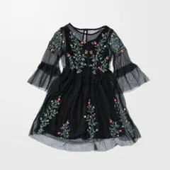 ZARA ザラ ボタニカル レース 刺繍 ワンピース ドレス ブラック 120