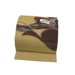 名古屋帯 真綿紬 抽象花模様 辛子色 KO-1195