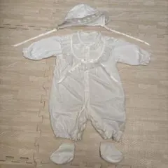ホワイト ベビードレス 帽子 靴下付き　50-70cm