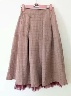 チェック柄　フレアスカート　赤系