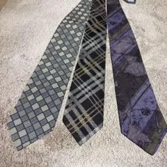 ネクタイ　3本セット　まとめ売り　紫　チェック　シルク