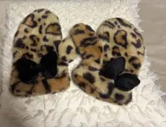 ヒョウ柄ファーミニーちゃん手袋黒いリボン付き