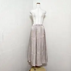 3can4on 光沢 マキシスカート ベージュ系 ウエストゴム（F）きれいめ
