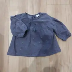 グレー 刺繍入り バルーン袖 Tシャツ 80cm