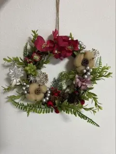 クリスマスリース風 フェイクフラワーリース