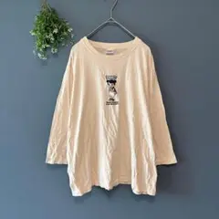PEKO［XL］大人ナチュラル◎ペコちゃん刺繍◎七分袖クルーネックカットソー