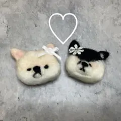 ♡ 羊毛フェルト ハンドメイド 柴犬　顔 2個セット リボン お花　犬のサムネイル