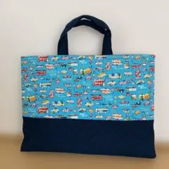 入園入学　レッスンバッグ　通園バック　ハンドメイド　キルティング 働く車