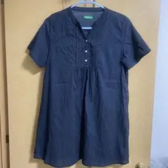 earth music & ecology ネイビー ドット柄 半袖シャツ