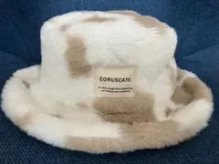 【送料無料】ファー COW柄 バケットハット 56-58cm ホワイト ベージュ