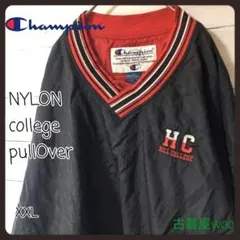 90Ｓ古着Championチャンピオンカレッジ刺繍ロゴナイロンプルオーバー