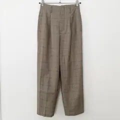 GU ジーユー チェックタックテーパードパンツ ブラウン S