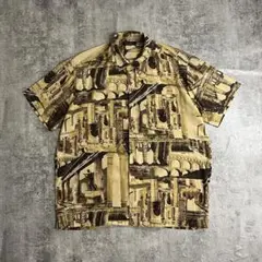 OLD Design shirt 柄シャツ　古着　総柄　アート　レトロ