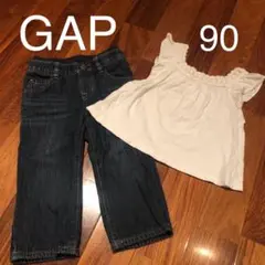 ベビーギャップ　GAP 90 白レースハーフスリーブ　ジーンズ　2点セット