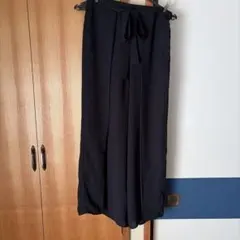 ウエストリボン ワイドパンツ ブラック