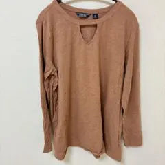ロンT ブラウン 長袖 Tシャツ XL シンプル 無地 カットソー 美品