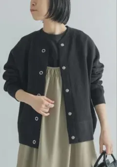 フォーク&スプーン ラゲットリブカーディガン　ブラック ドアーズ