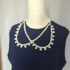新品未使用　マダムヒロコ　コットンパールつけ襟風ネックレス