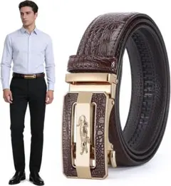 メンズベルト クロコダイル柄 レザーベルトビジネス 紳士 スーツ 穴なし