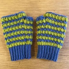 53ハンドメイド ハンドウォーマー アームウォーマー手袋ボーダー青緑ストライプ