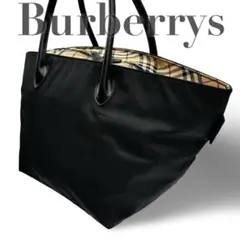 【良品】バーバリーブルーレーベル　トートバッグ　ノバチェック　ナイロンレザー　黒