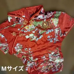 チャイナドレス レッド 花柄 Mサイズ