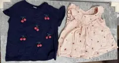 フリル付きチェリー刺繍Tシャツ2枚セット 90cm
