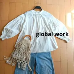 global work ボリュームスリーブ スタンドカラー ブラウス ホワイトのサムネイル
