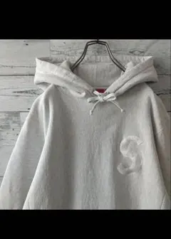 シュプリーム グレー フード付きパーカー S刺繍