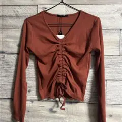 one way ブラウン長袖トップス フロントギャザー