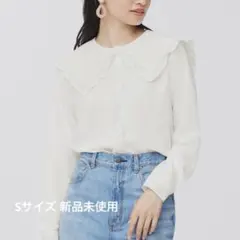 フリル襟の長袖ブラウス ホワイト