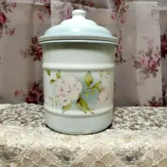 ♡イマン♡ローズバスケットホーローキャニスター木蓋マニーローズ薔薇