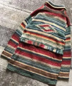 最高のグラデーション&ネイティブ柄 80's ラルフローレン ロングニットガウン