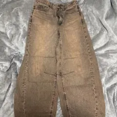 GU ワイドデニムパンツ ブラウン S