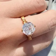 【美品】合金メッキ18Kゴールド クリア人工ダイヤモンド リング
