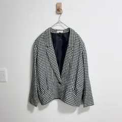 昭和レトロ　ジャケット　ギンガムチェック　アウター　羽織　白　黒