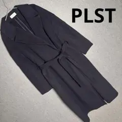 PLST ネイビー ロングコート ベルト付き　ウール　S 無地シンプル　プラステ