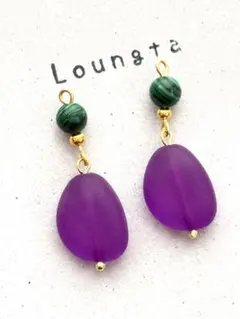 5点で450円引き ハンドメイドピアス 樹脂ピアスグリーンマラカイト天然石ピアス